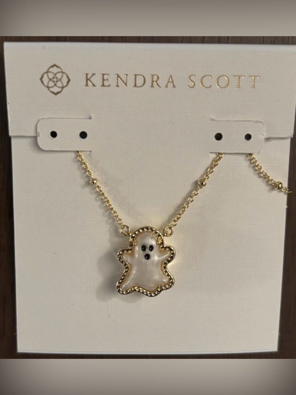 KENDRA SCOTT Halloween 14k & Pearlized Scary Ghost Pendant Necklace NEW NWT
